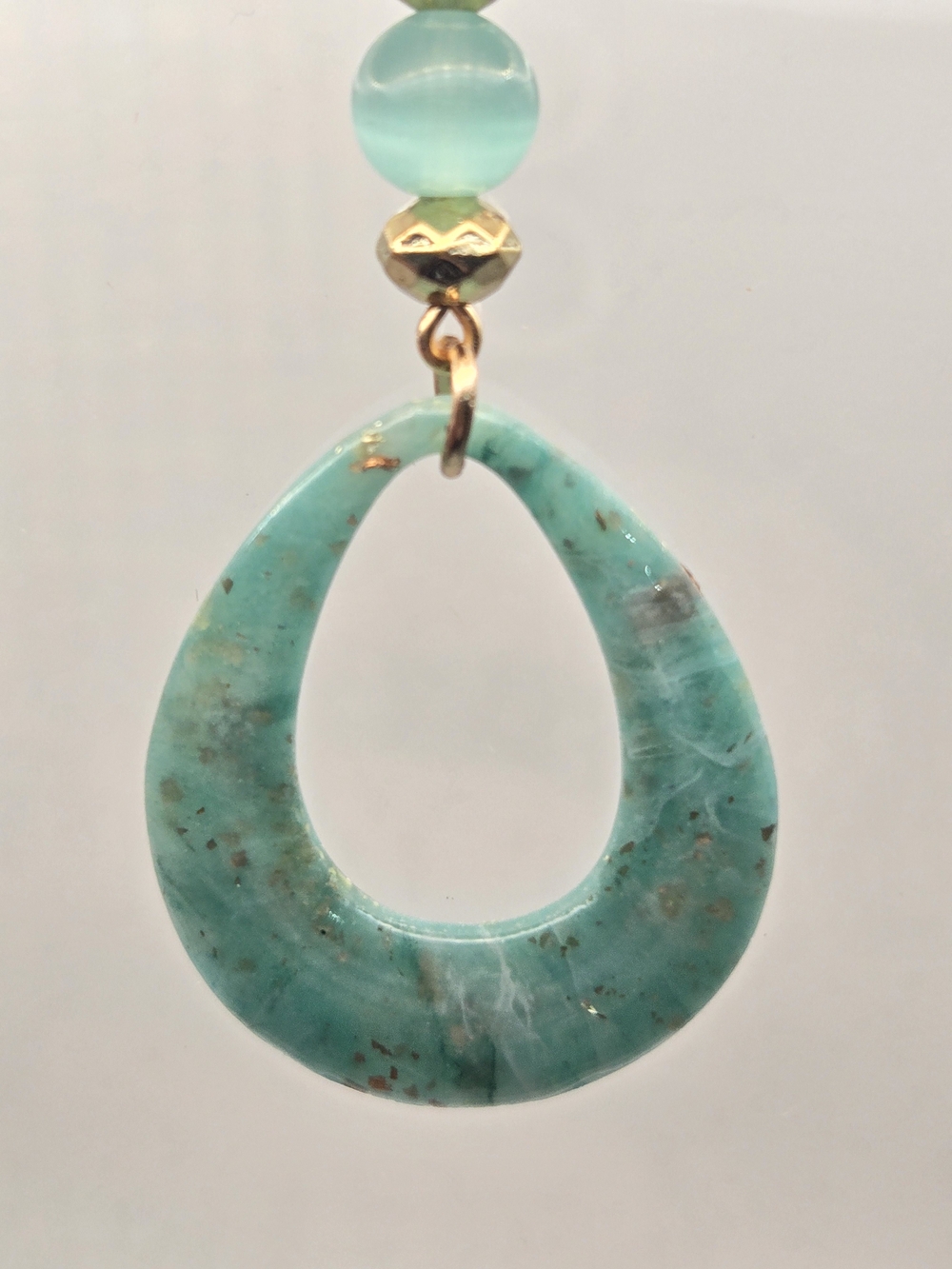 #B514- Gold-Trim Teal Resin Teardrop Earrings - Picture 3 of 3